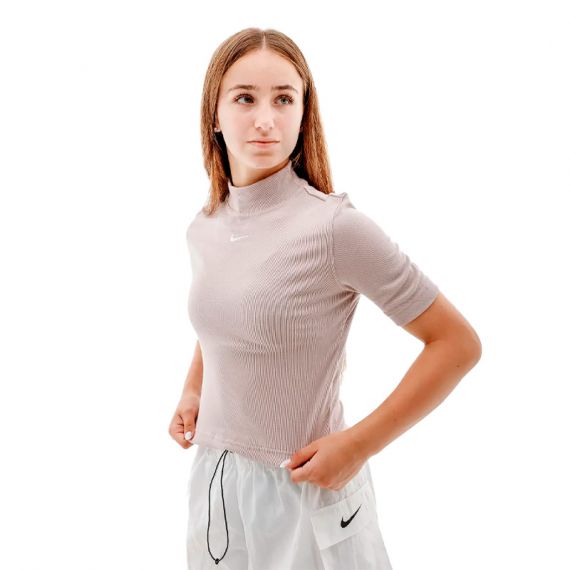Футболка Nike W NSW ESSNTL RIB MOCK SS TOP DV7958-272, Колір: бежевий, Розмір виробника: L