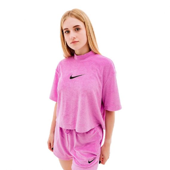 Футболка Nike W NSW MOCK SS TEE TRRY MS FJ4894-532, Колір: рожевий, Розмір виробника: XS